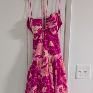 FARM Rio Pink and Cream Backless Dress